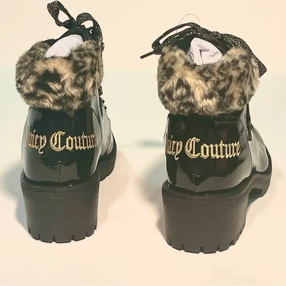 Juicy Couture Black Combat Boots with Leopard Detail - Picture 4 of 7